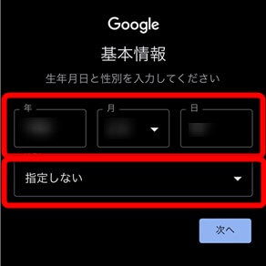 生年月日と性別を入力